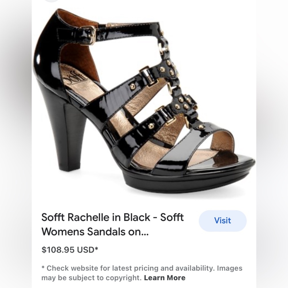 SOFFT BLACK PATENT LEATHER PLATFORM CAGE GLADIATOR SANDALS GOLD STUDS - Picture 16 of 16